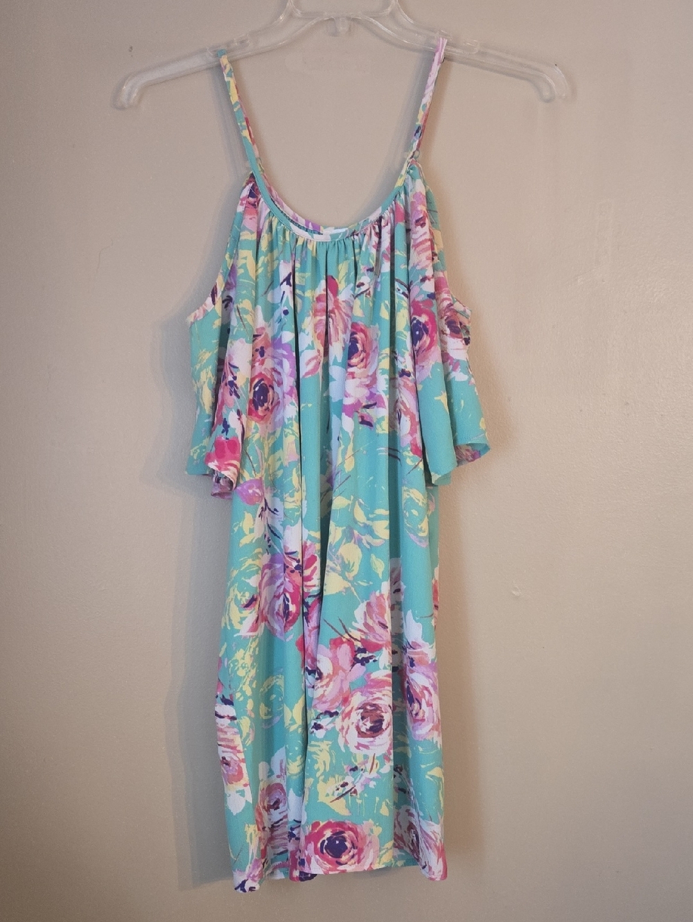 Floral Cold-Shoulder Sundress in Aqua and Pink